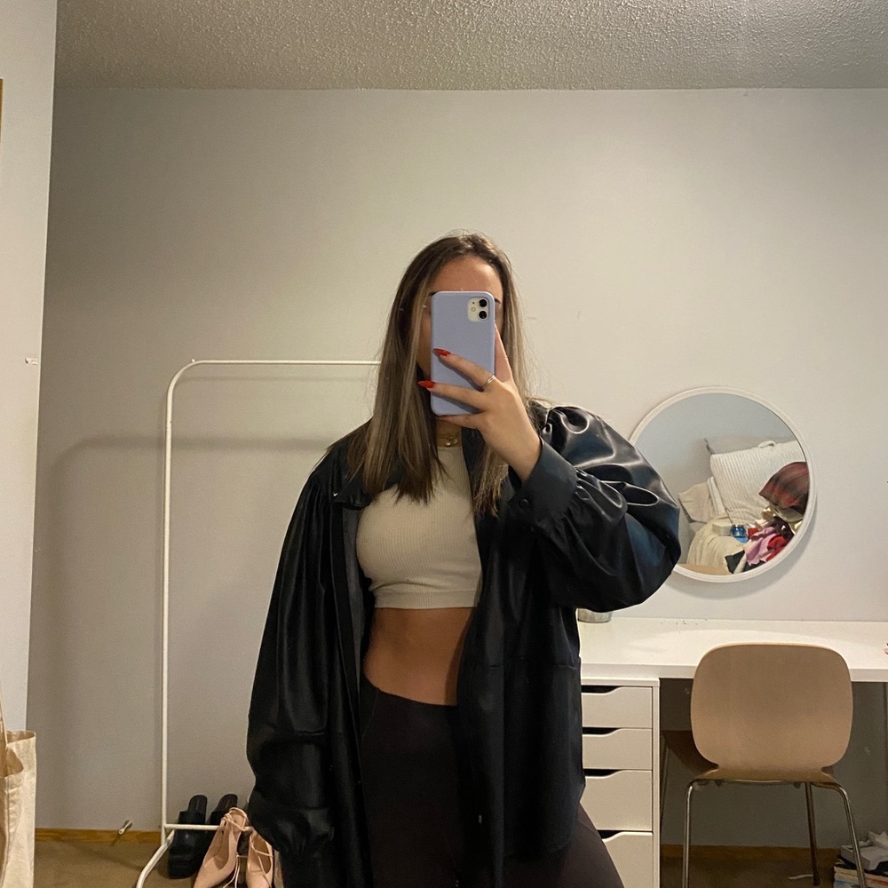 black faux leather jacket